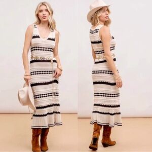 Joie Black and Cream Crochet Maxi dress Loned Bodycon Sleeveless Classic XL
